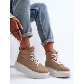 Zazoo 3392/X naisten nahkaiset urheilukengät alustalla, beige 1