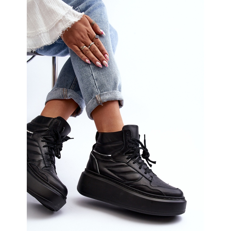 Zazoo 3392/X naisten nahkaiset urheilukengät alustalla, musta 1