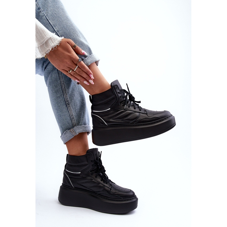 Zazoo 3392/X naisten nahkaiset urheilukengät alustalla, musta 2