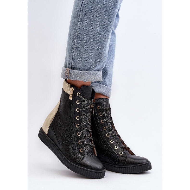 Zazoo 3081 naisten nahkaiset tennarit, musta 1