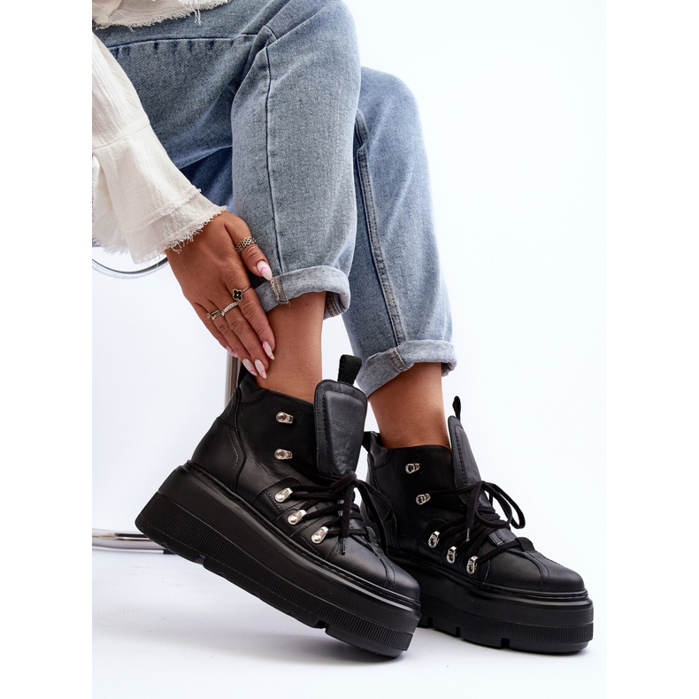 Zazoo 3416 nahkaiset naisten urheilukengät, mustat 1