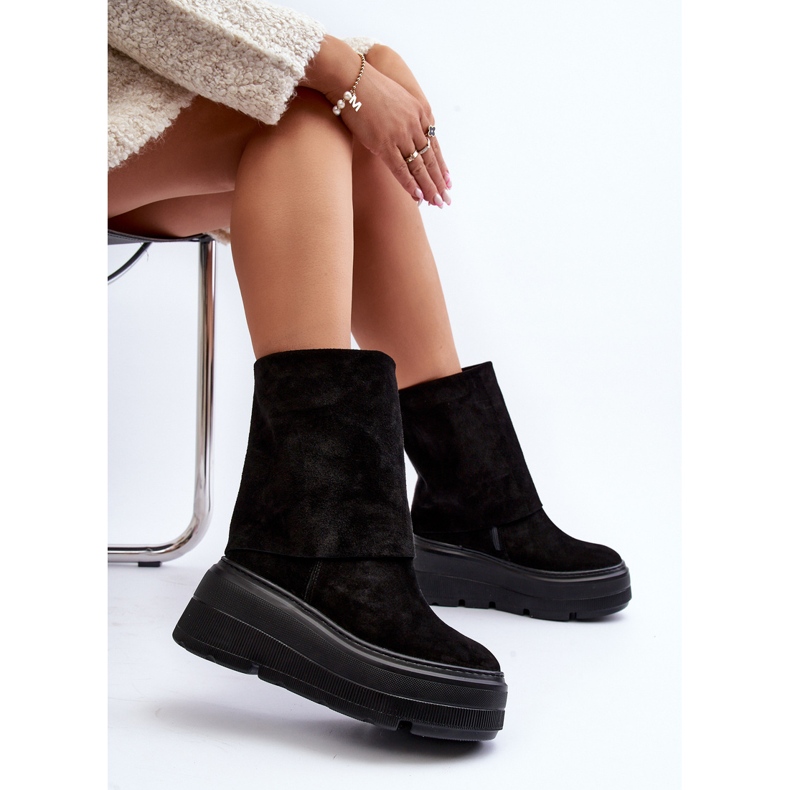 Zazoo 3410 mokkanahkaiset naisten nilkkurit massiivisella alustalla, musta 1