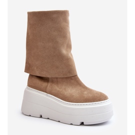 Zazoo 3410 mokkanahkaiset naisten nilkkurit massiivisella alustalla, beige 1