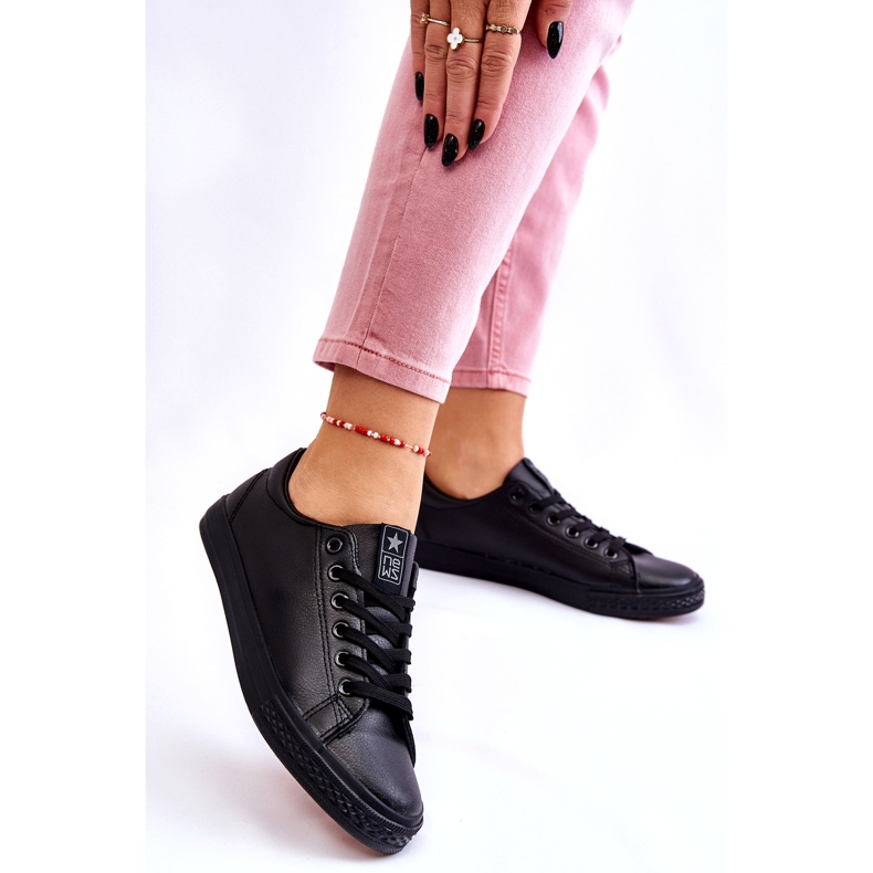 News Naisten nahka sidottu klassiset mustat lenkkarit 3