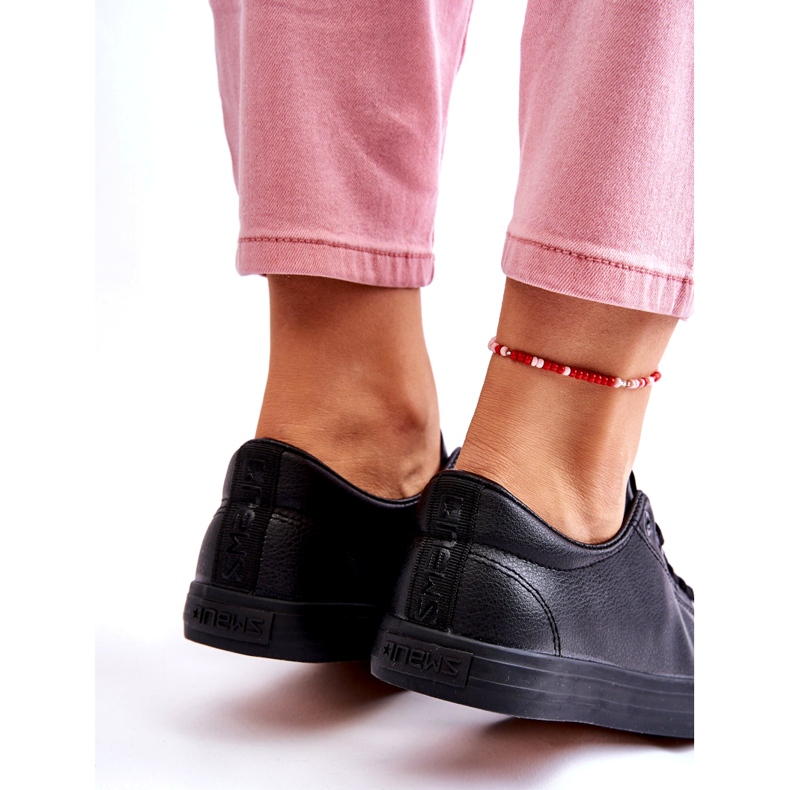 News Naisten nahka sidottu klassiset mustat lenkkarit 4