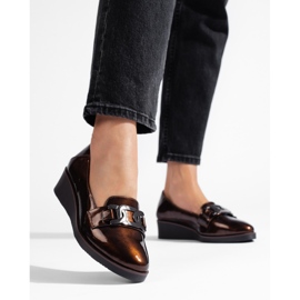 W. Potocki Potocki naisten kiiltonahkakengät matalalla kiilalla ruskea 1