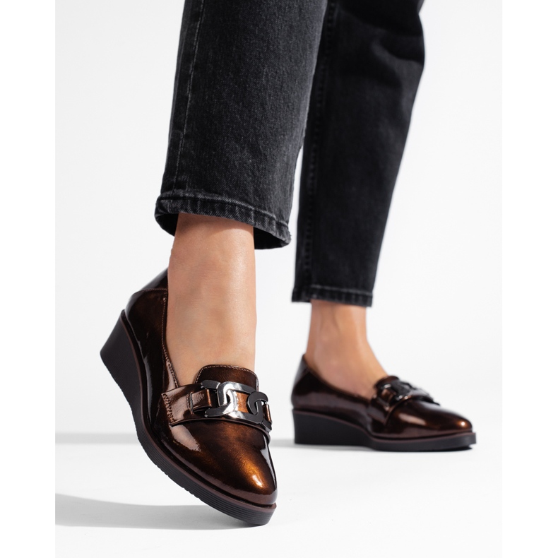 W. Potocki Potocki naisten kiiltonahkakengät matalalla kiilalla ruskea 1