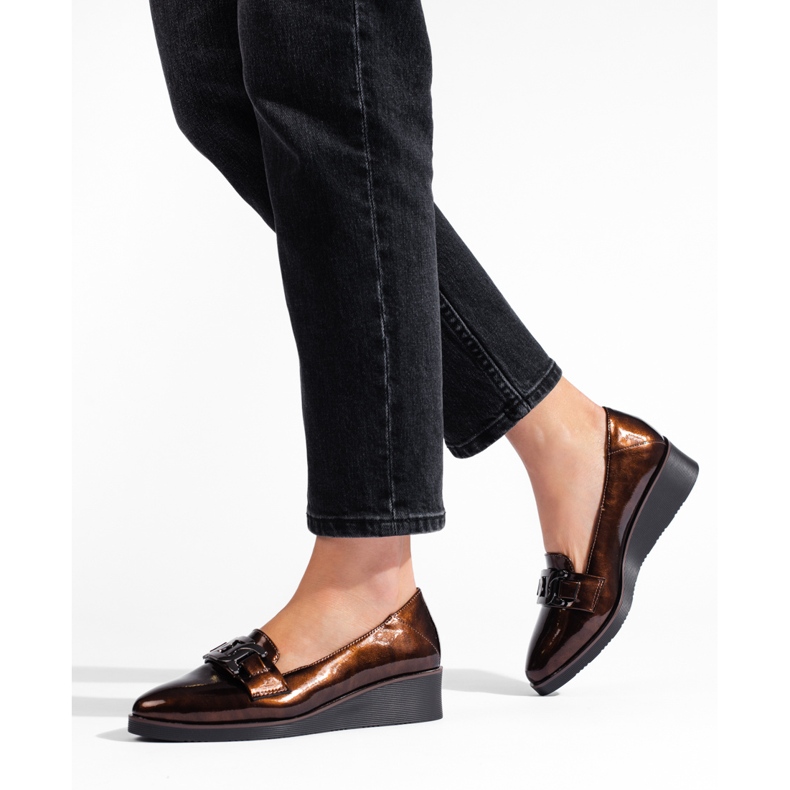 W. Potocki Potocki naisten kiiltonahkakengät matalalla kiilalla ruskea 2