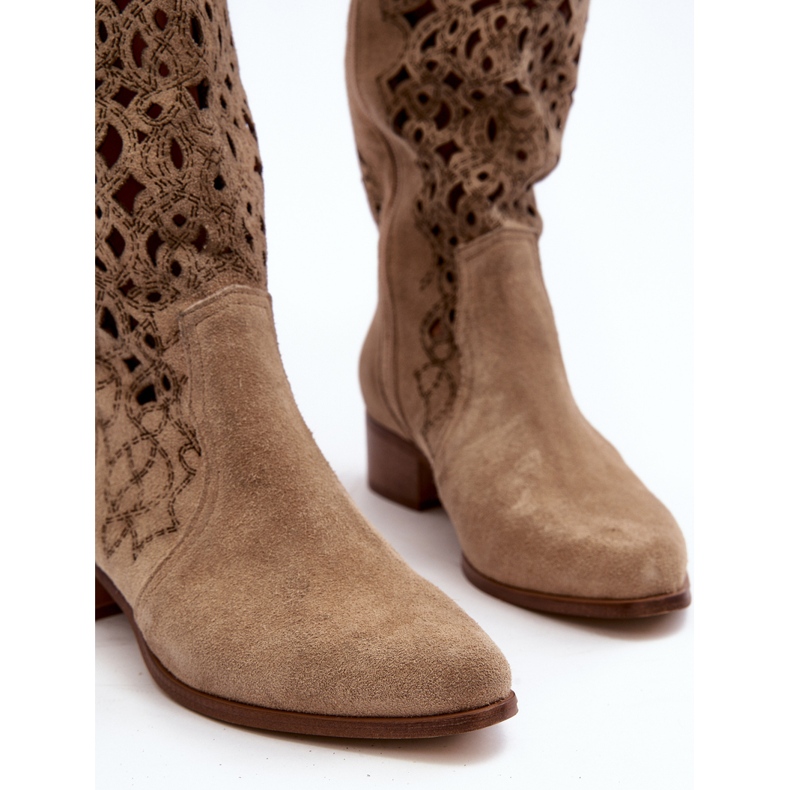 Zazoo 3403 Naisten harjakattoiset saappaat matalakorkoisilla Vaaleanbeigillä beige 2