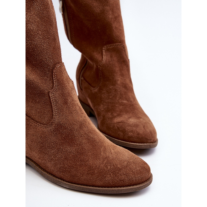 Zazoo 3407 mokkanahkaiset polvisaappaat kamelin tasakorkoisilla ruskea 2