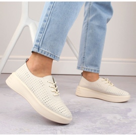 Naisten nahkaiset harjakattoiset nauhakengät, beige, Sergio Leone SP018 2