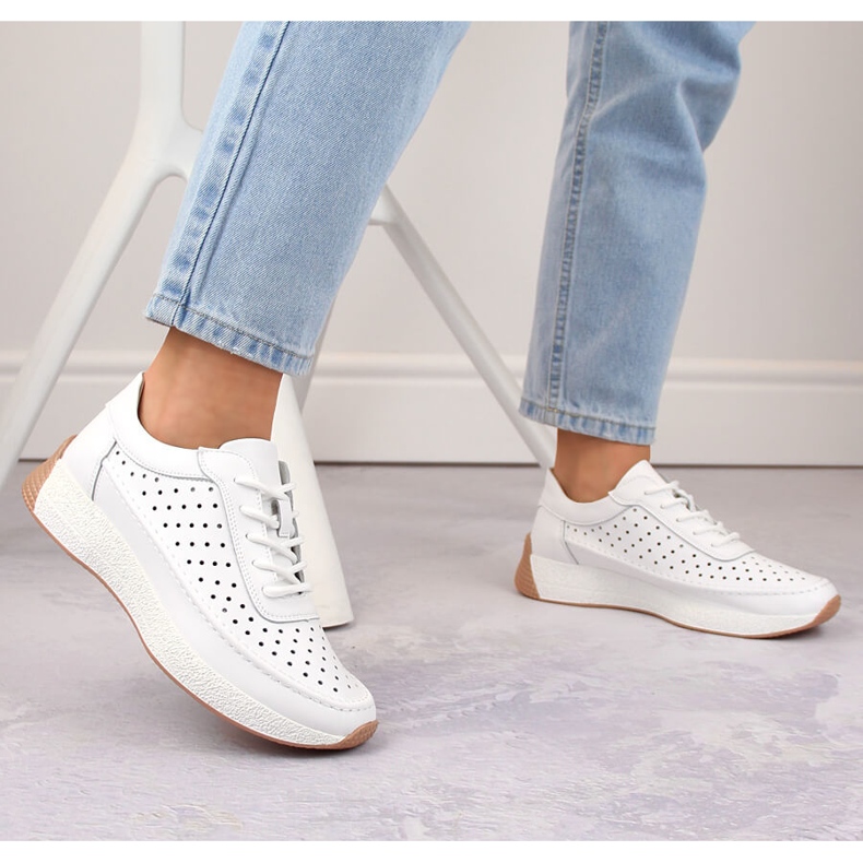 Naisten harjakattoiset nahkakengät, valkoinen, Sergio Leone SP013 2