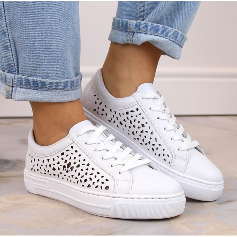 Rieker W RKR641 valkoiset mukavat nahkakengät valkoinen 2