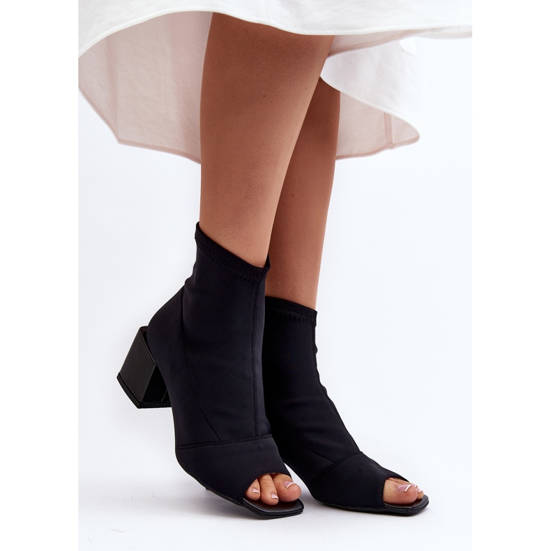 Zazoo 2876 Naisten korkeakorkoiset saappaat avovarpailla, musta 1