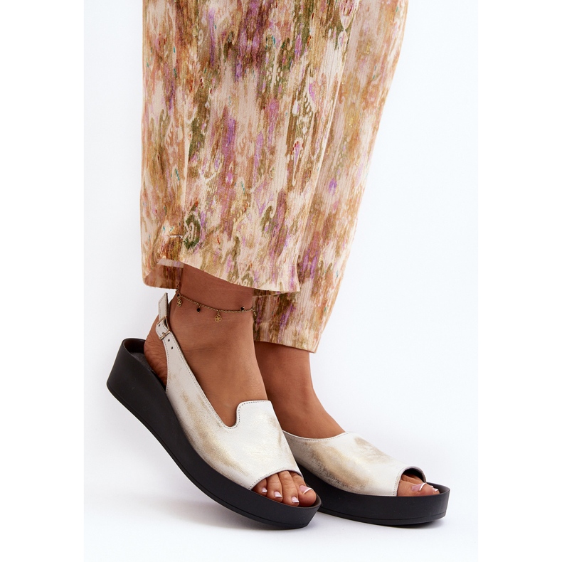 Zazoo 2893 naisten nahkasandaalit paksulla pohjalla, harjattua kultaa kultainen 2