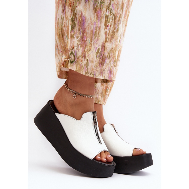 Zazoo 2916 naisten varvastossut massiivisella alustalla vetoketjulla, valkoinen 2