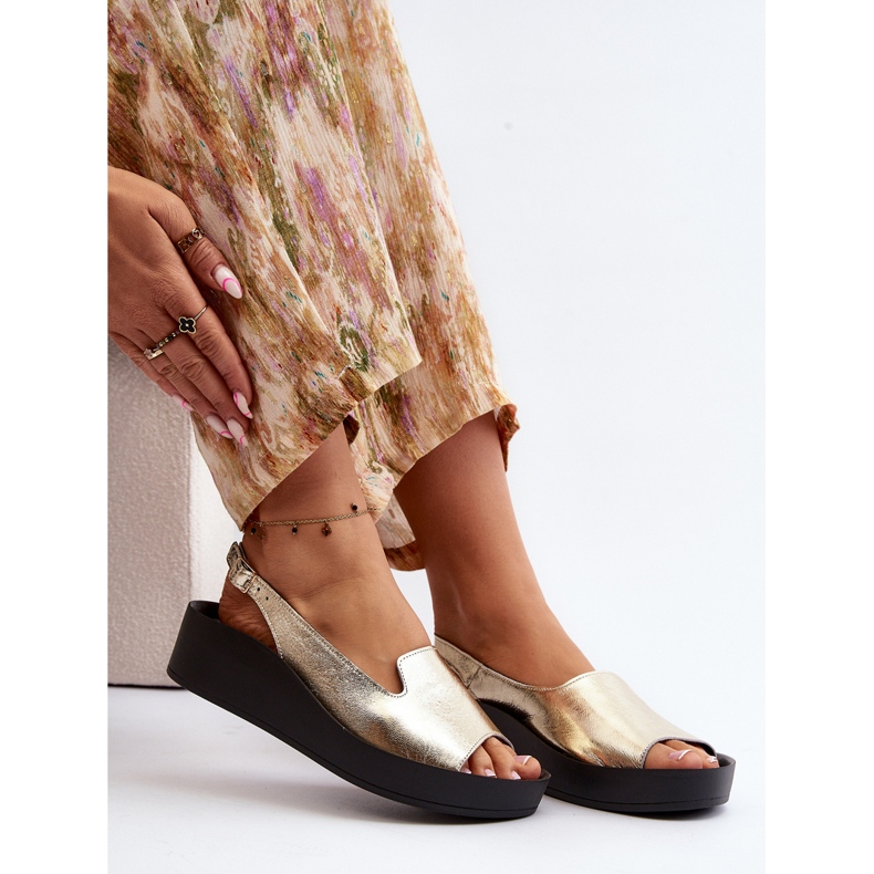 Zazoo 2893 naisten nahkasandaalit paksulla pohjalla, kultaa kultainen 1