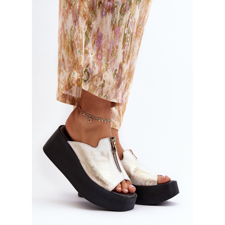 Zazoo 2916 naisten varvastossut massiivisella alustalla vetoketjulla, kultaa kultainen 2