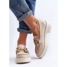 Naisten nahkaiset mokasiinit koristeella CheBello 4369 beige 1