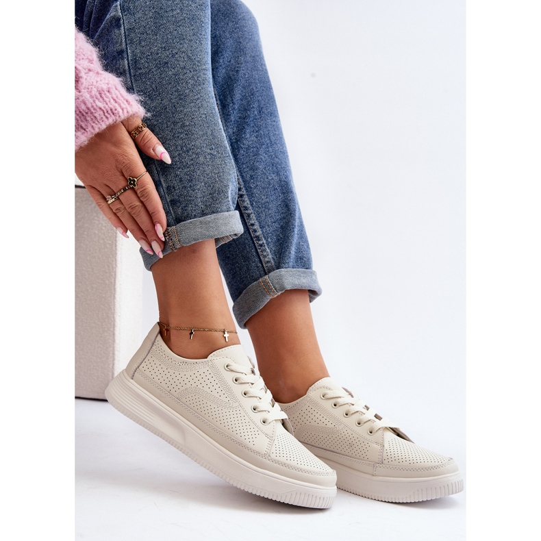 Sergio Leone Naisten nahkaiset urheilukengät tennarit, valkoinen Failla 2