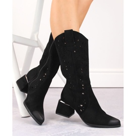 Naisten mokkanahkasaappaat, mustat Potocki SZ12397 1