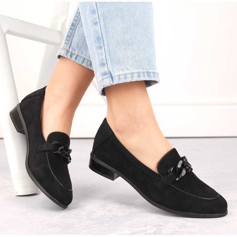 Naisten mokkanahkaiset harjakattoiset korkokengät, mustat Potocki SZ12052 1