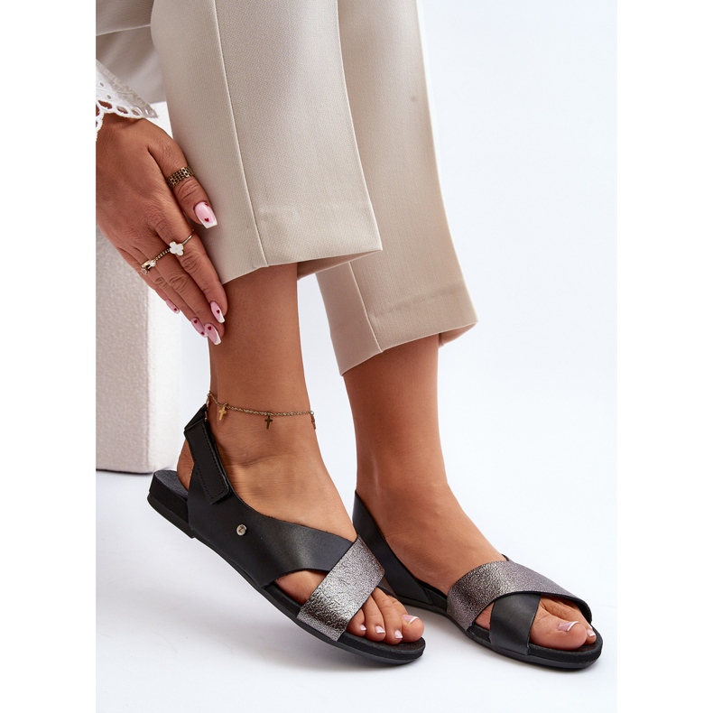 Zazoo 40141 Nahkasandaalit tarranauhalla, musta 1