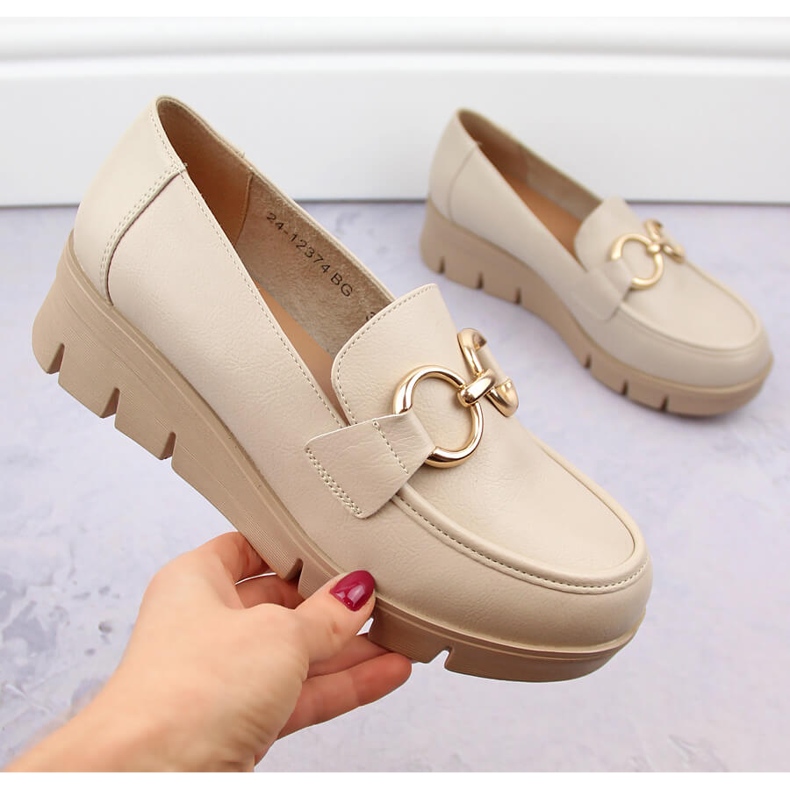 Naisten kengät, kiilamokasiinit, beige Potocki SZ12374 1