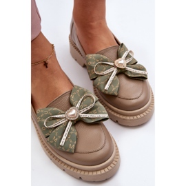 Naisten nahkaiset mokasiinit rusetilla Laura Messi 2787 beige 1