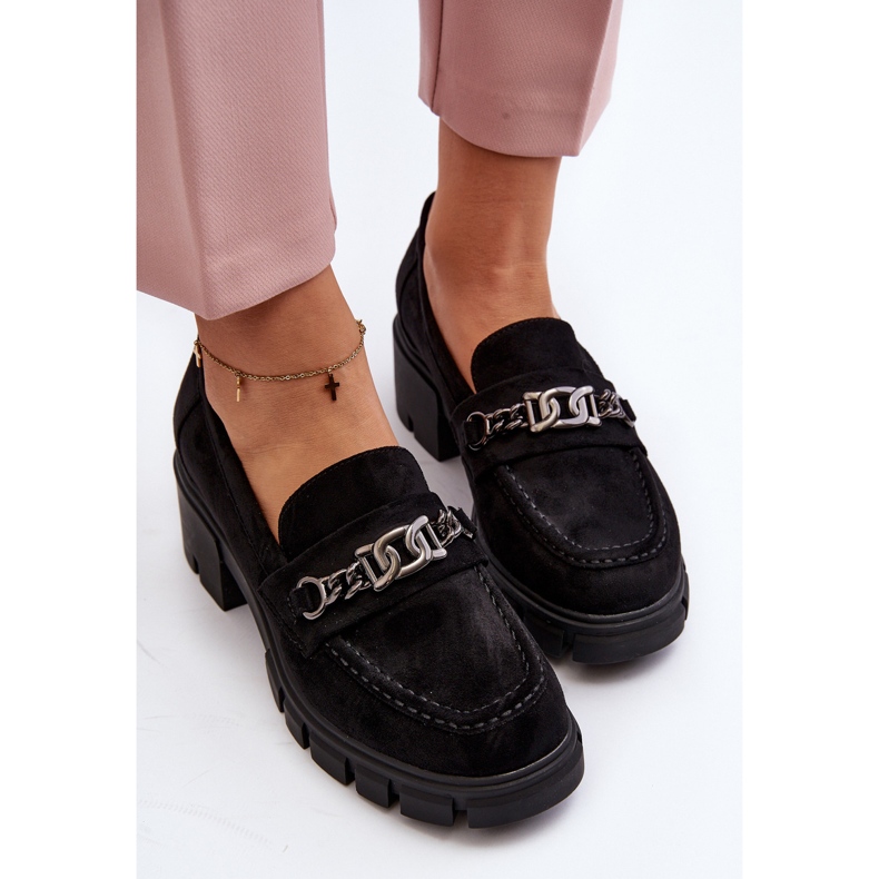 Vinceza Eriella Black Chunky Heel Moccasins musta 1