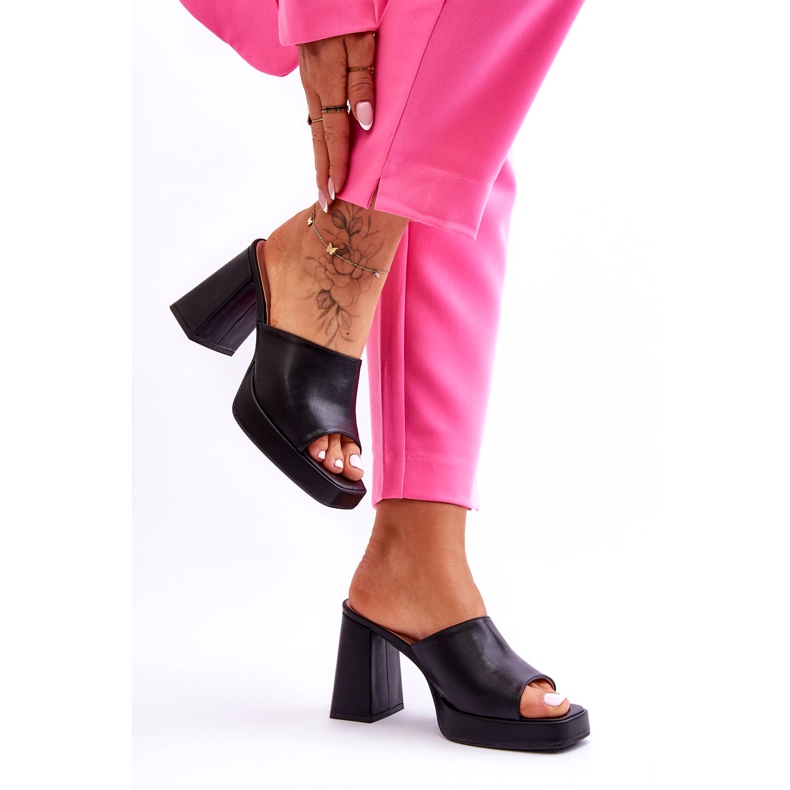 Sweet Shoes Mustat nahkaiset korkeakorkoiset tossut 1