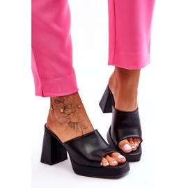 Sweet Shoes Mustat nahkaiset korkeakorkoiset tossut 5