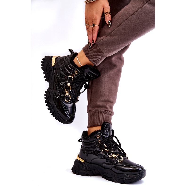 Naisten eristetyt urheilukengät retkeilykengät kultaisella ketjulla mustalla 3