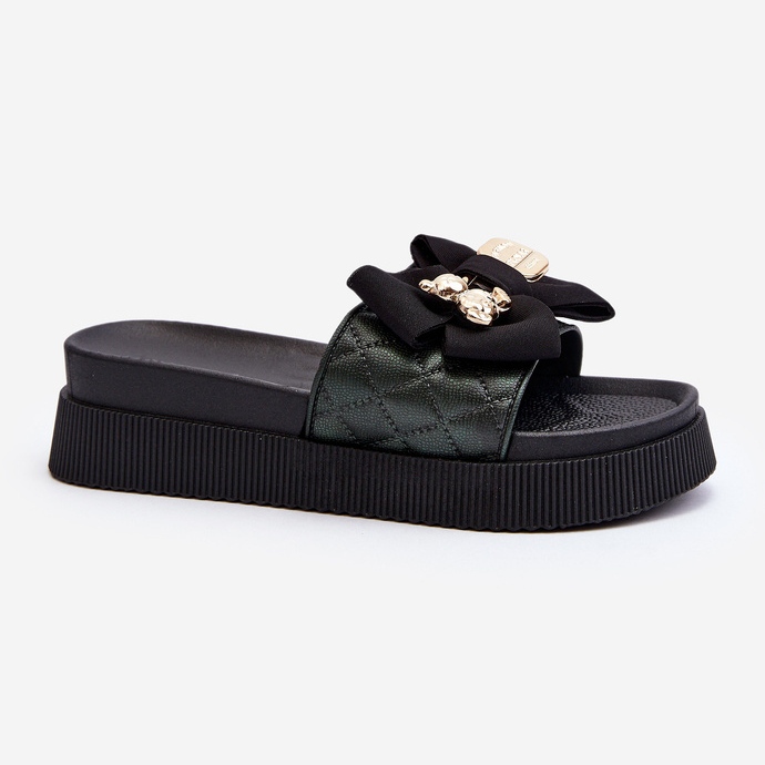 Naisten mustat varvastossut, joissa rusetti ja nalle Katterina 1