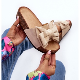 Naisten varvastossut korkkitasolla rusetilla, beige Tarena 1