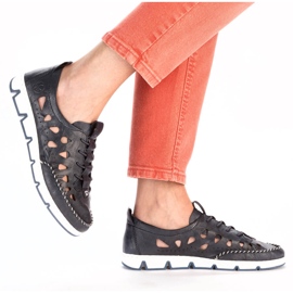 Naisten nahkaiset harjakattoiset slip-on kengät, laivastonsininen Rieker 49956-14 2