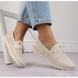 Naisten harjakattoiset nahkakengät, beige Vinceza 7872 1