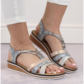 Mukavat naisten slip-on kiila sandaalit Rieker V36G4-40 sininen 1