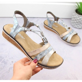 Mukavat naisten slip-on kiila sandaalit Rieker V36G4-40 sininen 2