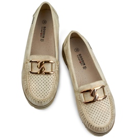 Mukavat, tyylikkäät naisten harjakattoiset mokasiinit, kultaiset harjakattoiset kengät beige 1