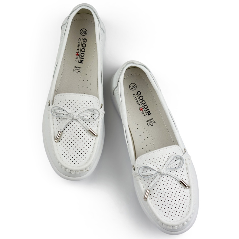 Naisten harjakattoiset mokasiinit luonnonnahasta, valkoiset harjatut nahkakengät valkoinen 1