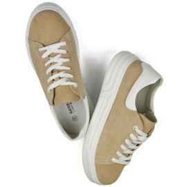 Naisten nahkakengät litteällä pohjalla, beige 1