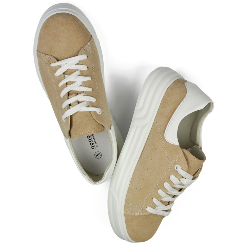 Naisten nahkakengät litteällä pohjalla, beige 1