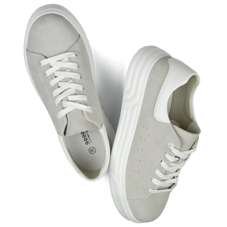 Naisten nahkakengät litteällä pohjalla, harmaa 1