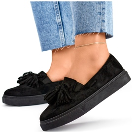 Mustat naisten kengät hapsuilla, mustat mokasiinit hapsuilla 1