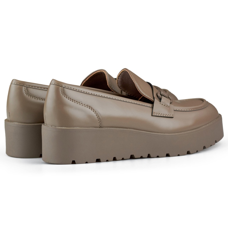 Ruskeat naisten kengät matalalla kiilalla, naisten kengät ruskealla alustalla beige 1