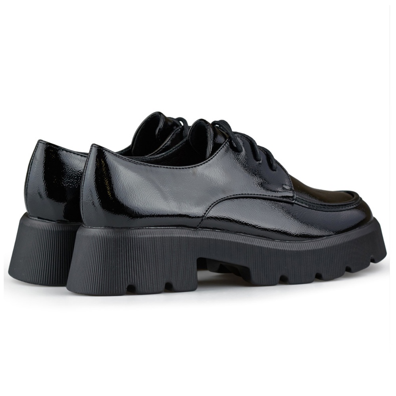 Mustat patentoidut nauhakengät, naisten kengät paksulla pohjalla 1