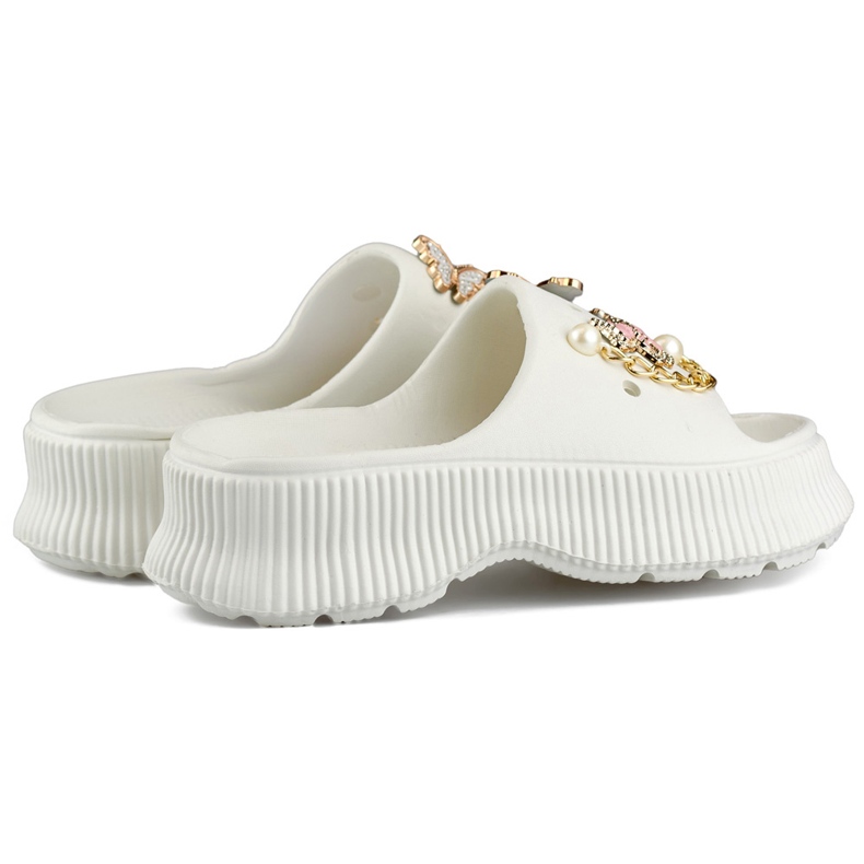 Naisten valkoiset kumiset varvastossut koristeilla valkoinen 1