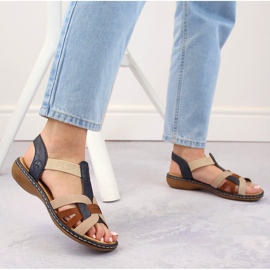 Mukavat naisten sandaalit, joissa on moniväriset kuminauhat, Rieker 65918-90 beige 2