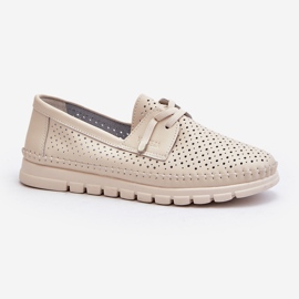 Vinceza Naisten harjakattoiset beigenväriset nahkakengät Darnissa 1